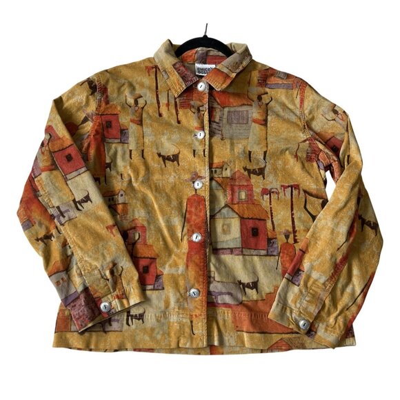 Chicos Design Womens Ethnic Tribal Button Jacket Chicos Size 2 (L) Soft Corduroy - Picture 2 of 9